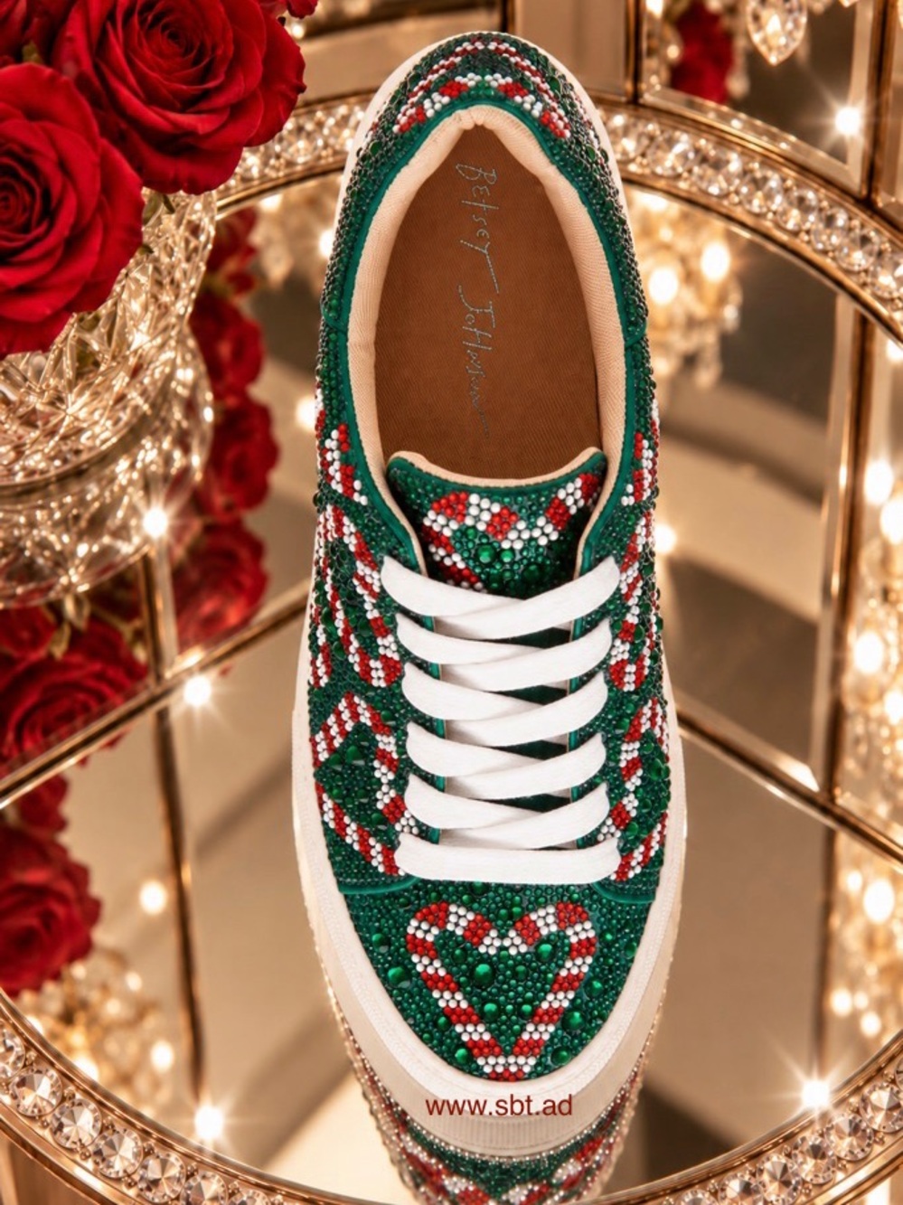 NEW Betsey Johnson Gingerbread Sneakers Swarovski Crystal Rhinestones Christmas